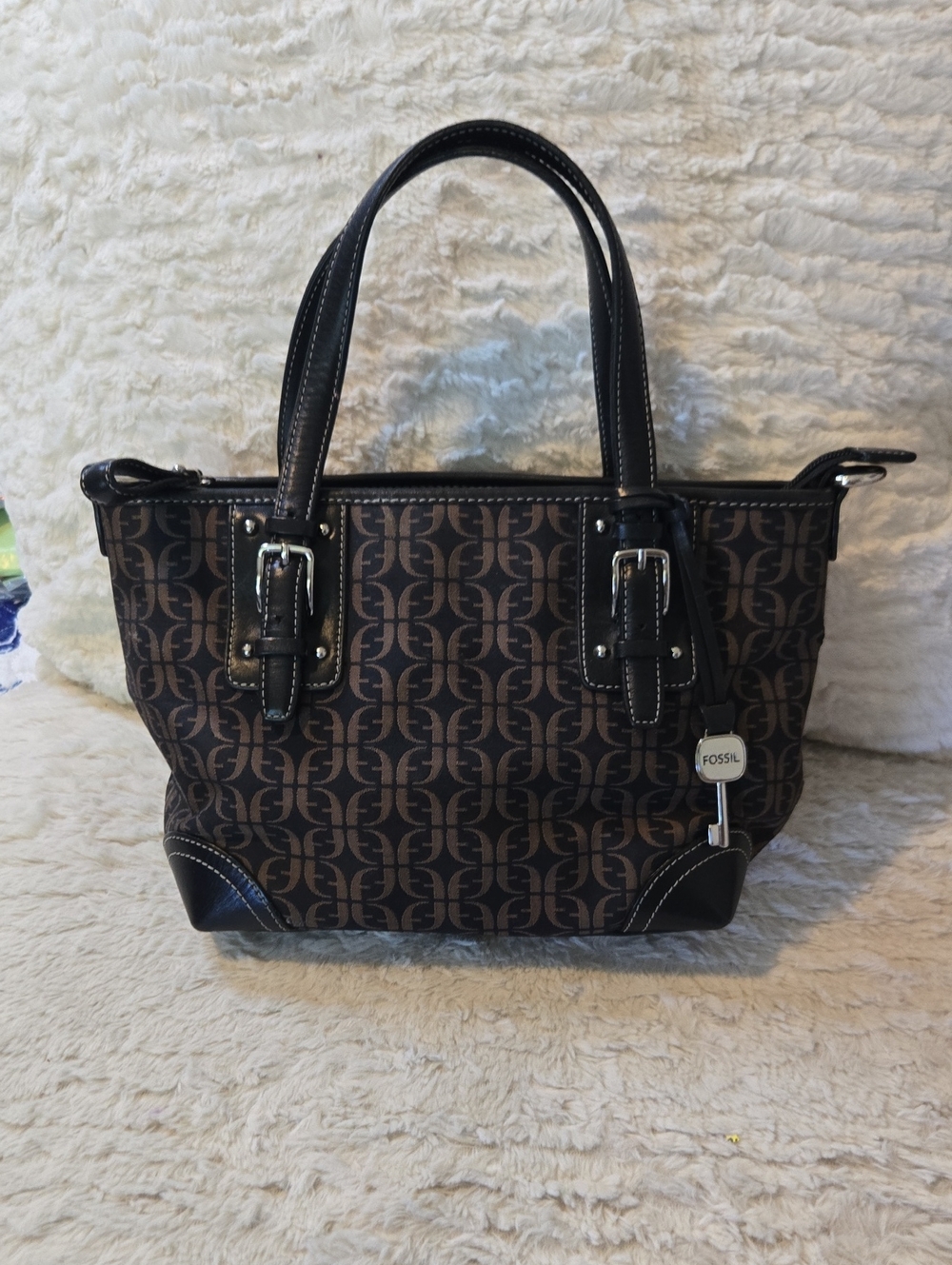 Fossil Brown Signature Monogram Tote EUC